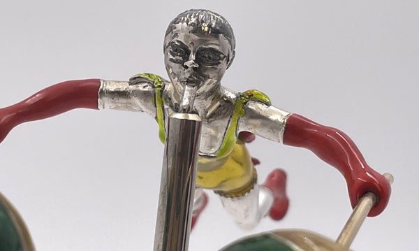 Tiffany & Co. Sterling Silver and Enamel Set of 2 Acrobatic Circus Figurines on Plinths by Gene Moore