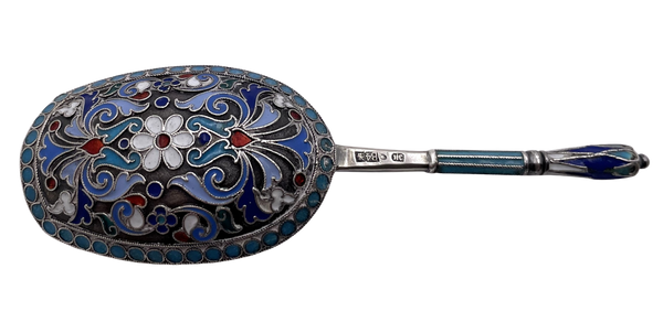 I. Saltykov Russian Enamel & Silver Spoon from Late 19th Century