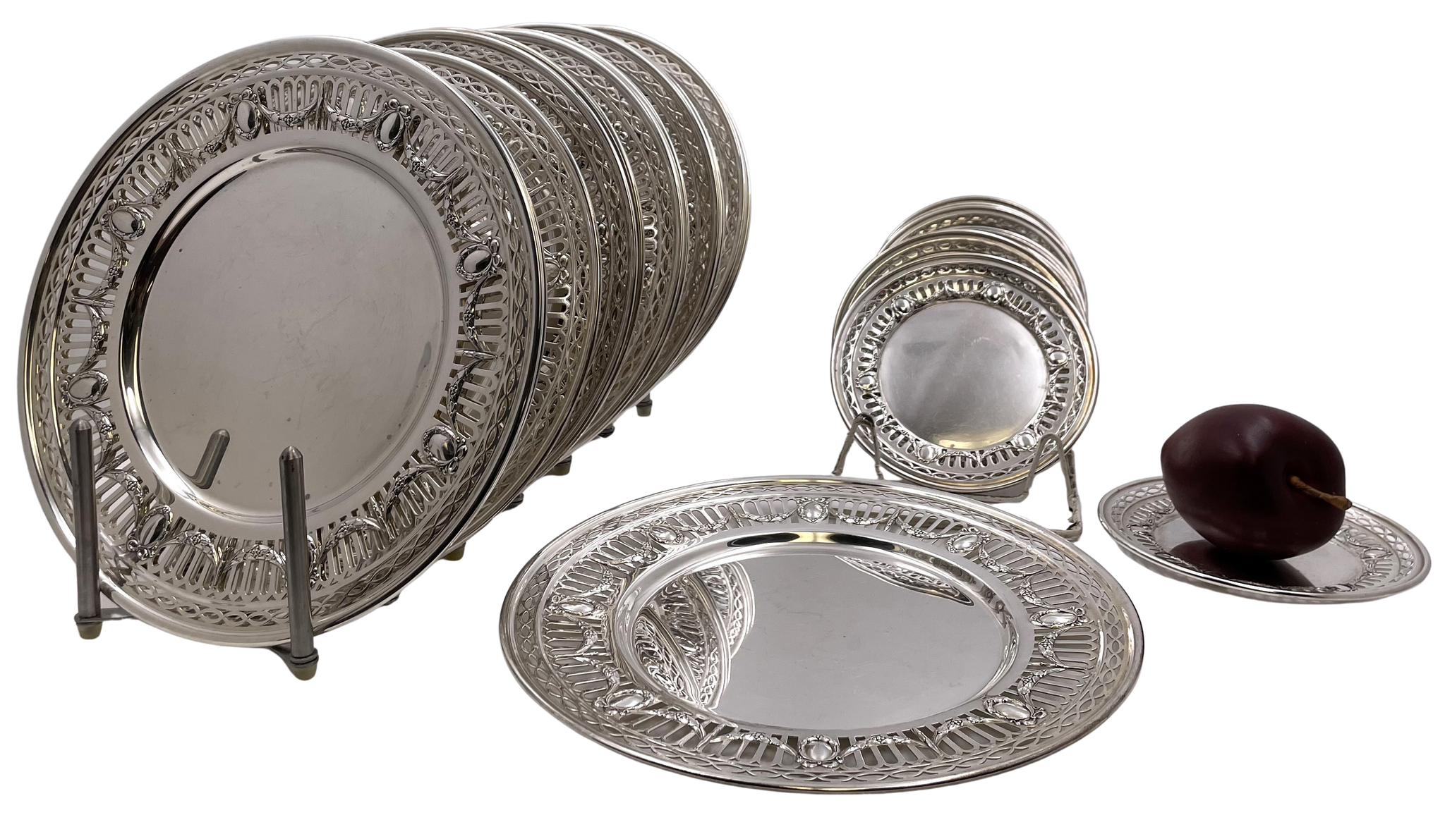 Gorham Durgin Set of 12 Sterling Silver Chargers / Plates and 12 Bread Plates from Early 20th Century