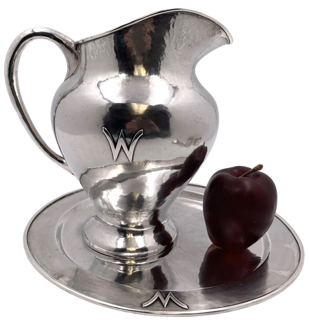 F. Novick Chicago Arts & Crafts Sterling Silver Hammered Pitcher on Tray