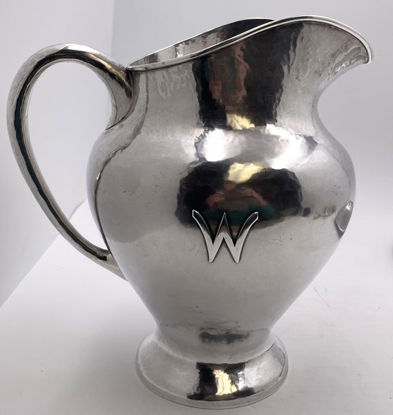 F. Novick Chicago Arts & Crafts Sterling Silver Hammered Pitcher on Tray