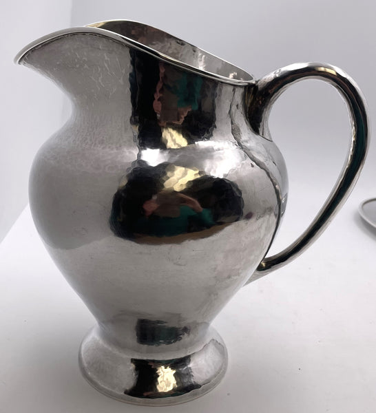 F. Novick Chicago Arts & Crafts Sterling Silver Hammered Pitcher on Tray