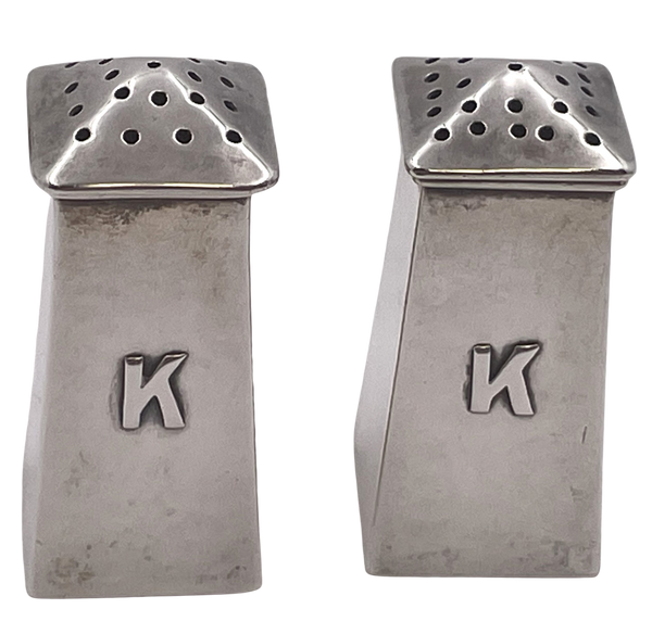 Pair of Lebolt Sterling Silver Hammered Salt & Pepper Shakers in Arts & Crafts Style