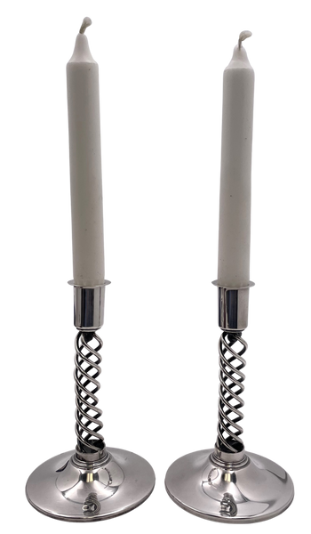 Pair of Danish Silver Candlesticks in Mid-Century Modern Style