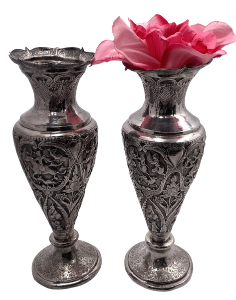 Pair of South Asian Silver Vases from Late 19th Century