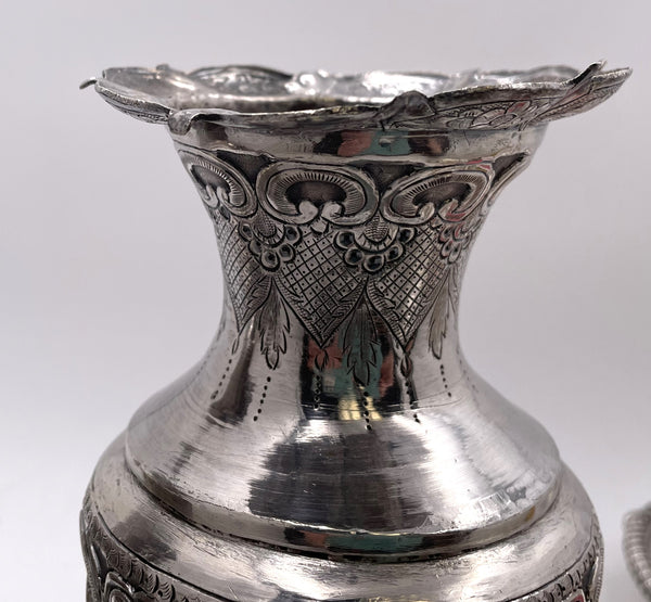 Pair of South Asian Silver Vases from Late 19th Century