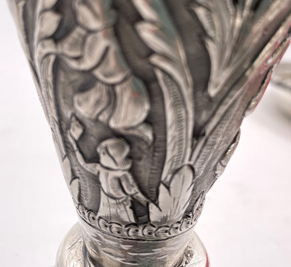 Pair of South Asian Silver Vases from Late 19th Century