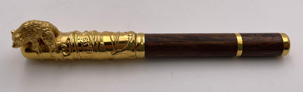 Michel Audiard "Wild Kingdom" Gilt Sterling Silver and Wood Limited Edition Fountain Pen