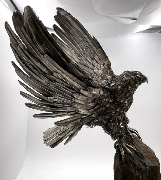Rare Gianmaria Buccellati Monumental Sterling Silver Eagle Sculpture on Jasper Rock