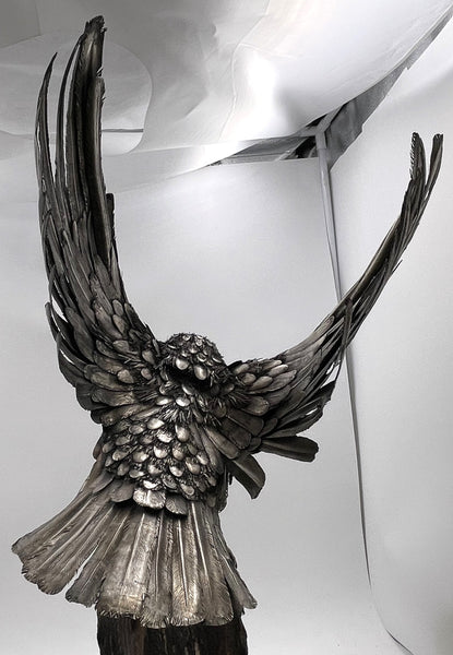 Rare Gianmaria Buccellati Monumental Sterling Silver Eagle Sculpture on Jasper Rock
