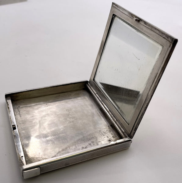 Austrian Sterling Silver Compact with Gold Inlaid & Mirror Engine Turned