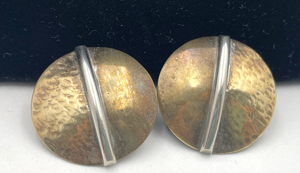 Pair of Sterling Silver and Brass Earrings in Mid-Century Modern Style