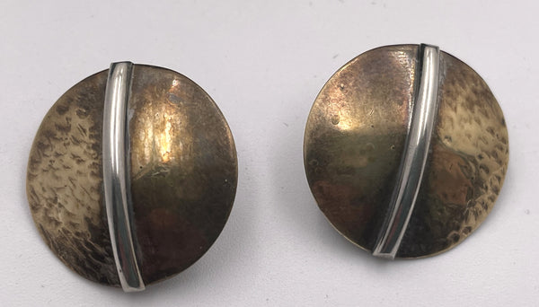 Pair of Sterling Silver and Brass Earrings in Mid-Century Modern Style