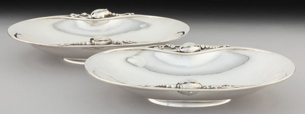 Two Georg Jensen No. 2B Blossom Pattern Silver Oval Serving Bowls