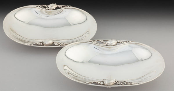 Two Georg Jensen No. 2B Blossom Pattern Silver Oval Serving Bowls