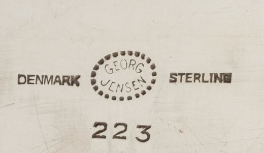 Pair of Georg Jensen sterling silver round platter trays in pattern #223