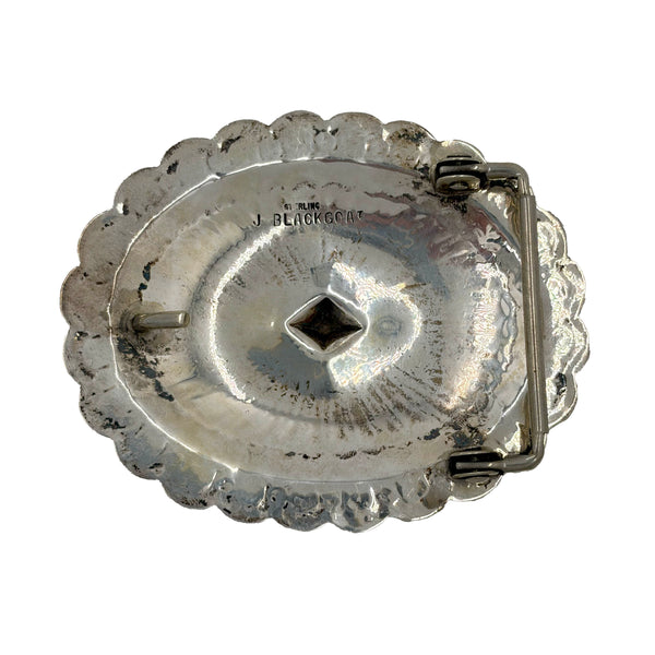 Vintage Navajo Sterling Silver Belt Buckle Signed J Blackgoat