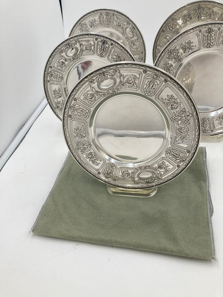 Gorham Set of 12 Sterling Silver Bread/ Dessert Plates in Maintenon Pattern from 1926