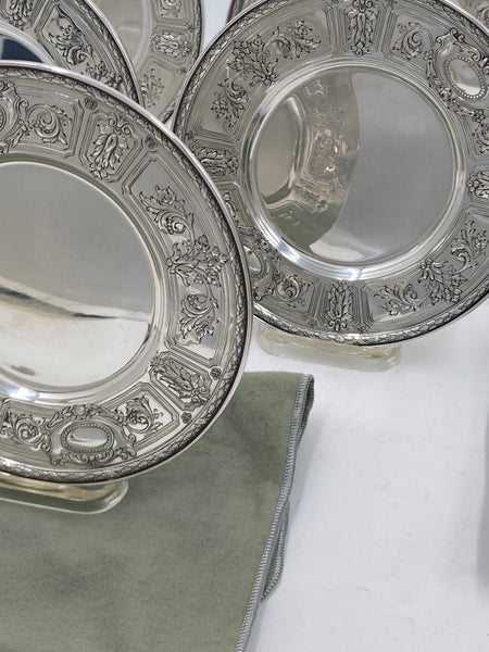 Gorham Set of 12 Sterling Silver Bread/ Dessert Plates in Maintenon Pattern from 1926