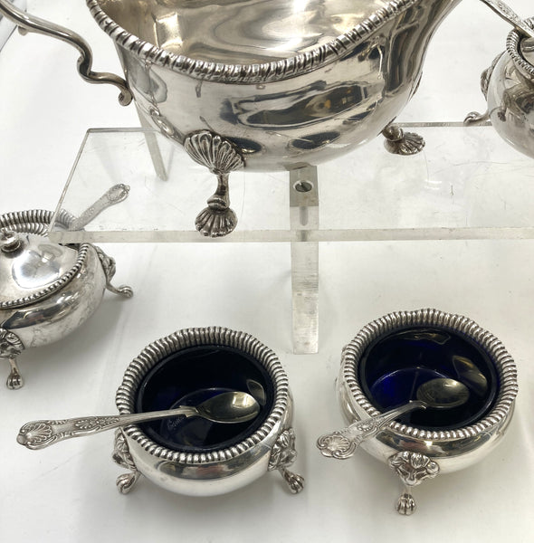Garrard Sterling Silver Dinner Suite of Salts, Pots, Sauce Boats Kings Pattern