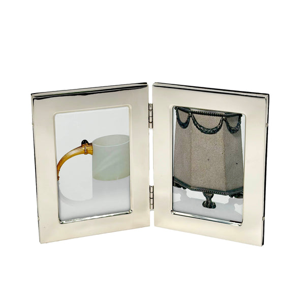 Del Conte Sterling Silver Double Picture Frame with Wood Back New In Box