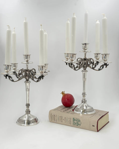 Pair of Italian Silver 5-Light Candelabra