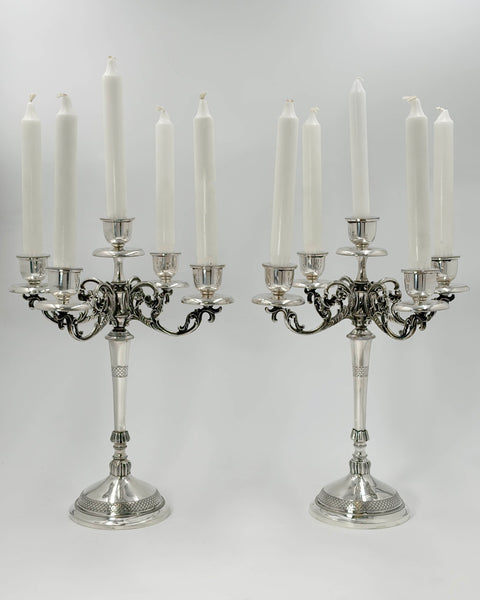 Pair of Italian Silver 5-Light Candelabra
