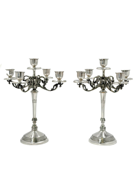 Pair of Italian Silver 5-Light Candelabra