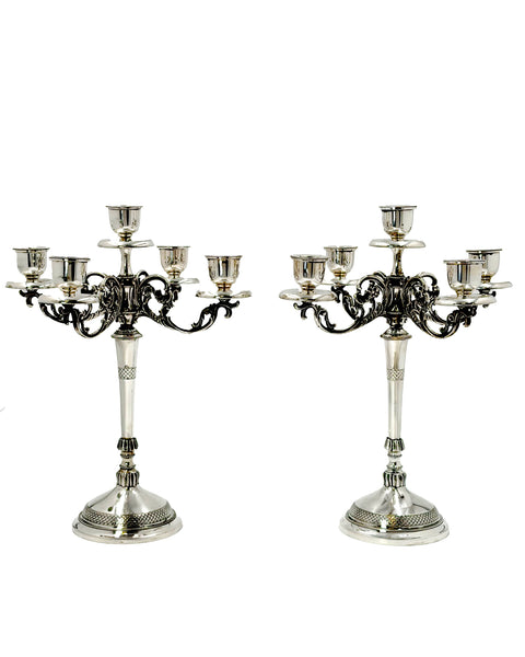 Pair of Italian Silver 5-Light Candelabra