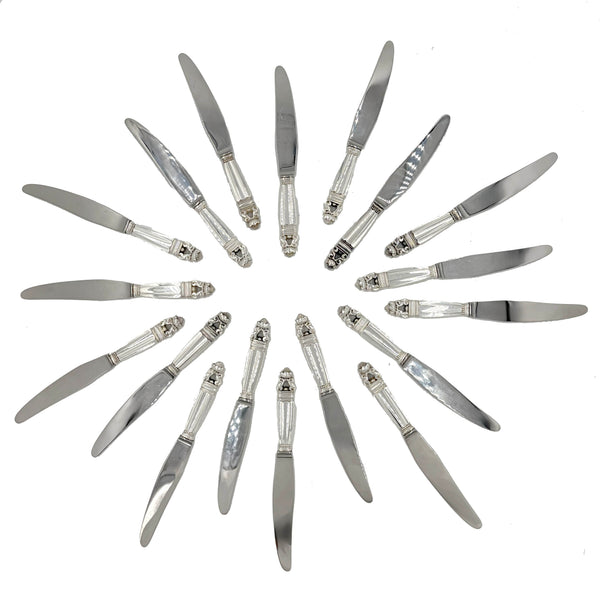 Georg Jensen Set of 18 Sterling Silver Dinner Knives in Acorn Pattern