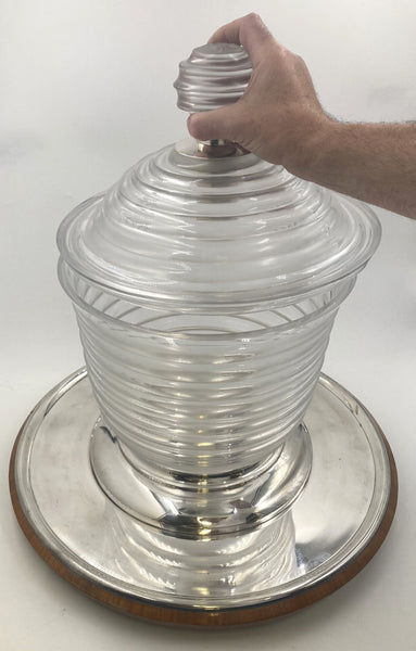 Wilhelm von Eiff Glass Punch Bowl/ Wine Cooler on Silver Wooden Mount in Art Deco Style