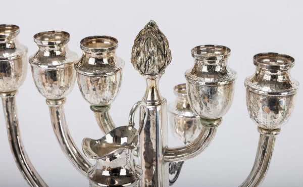 Georg Jensen Style Sterling Silver Unique Hammered Menorah