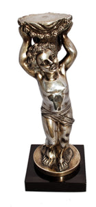 Silver Statue of a Cherub with Wreath of Flowers