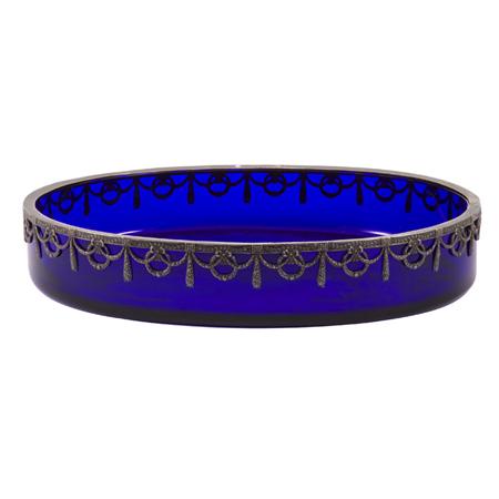 Continental Silver Mounted Cobalt Blue Glass Bowl / Centerpiece