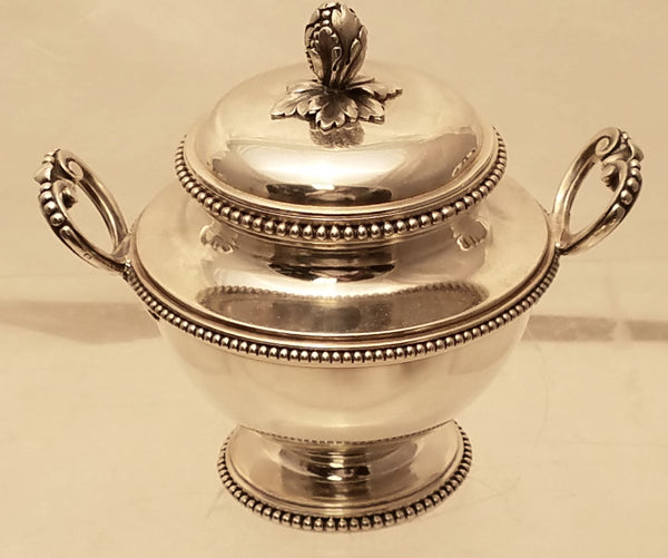 4-Piece Sterling Silver French Tea Set with Tray in Art Nouveau Style