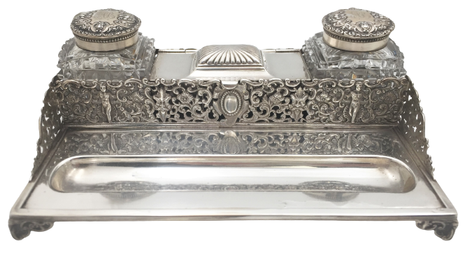 Gorham Sterling Silver 1886 Table Top Double Inkwell