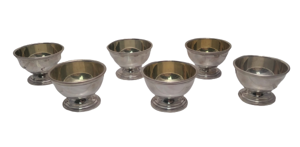 Six Small Tiffany & Co. Salt Cellars in Sterling Silver with Gold Wash