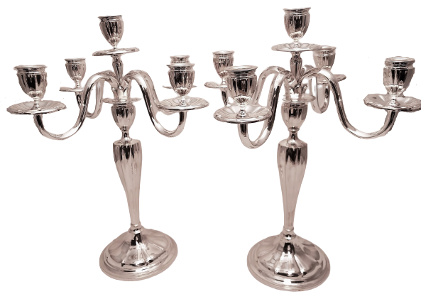 Pair of 5-Light Continental Silver Candelabra in Art Moderne Style