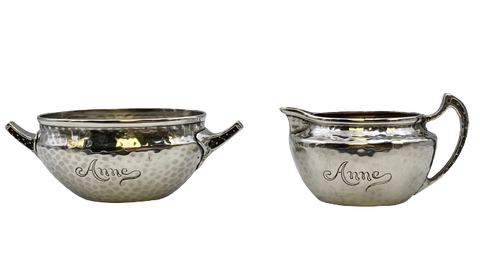 Tiffany & Co. Sterling Silver Creamer and Sugar Bowl Set in Japanesque Style