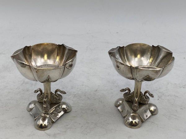 Pair of 19th c. Continental Silver Swan-Decorated Dishes