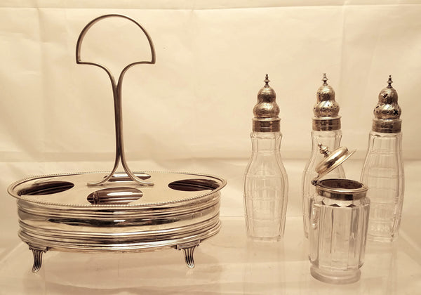 Sterling Silver And Glass Cruet Set For Oil and Vinegar