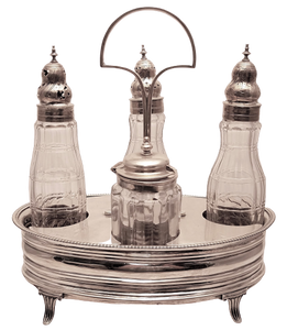 Sterling Silver And Glass Cruet Set For Oil and Vinegar