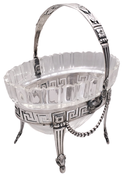 Coin Silver and Glass Bridal Basket / Centerpiece