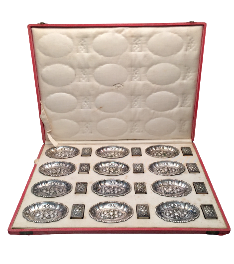 Set of 12 German Silver Matchbox Set with Trays