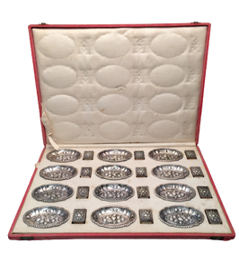 Set of 12 German Silver Matchbox Set with Trays