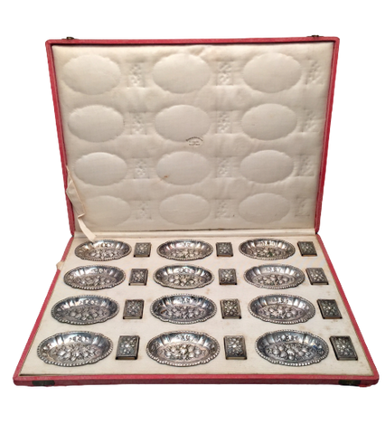 Set of 12 German Silver Matchbox Set with Trays