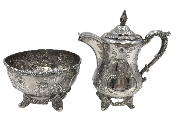 American Coin Silver Tea Pot and Bowl by W. Gale