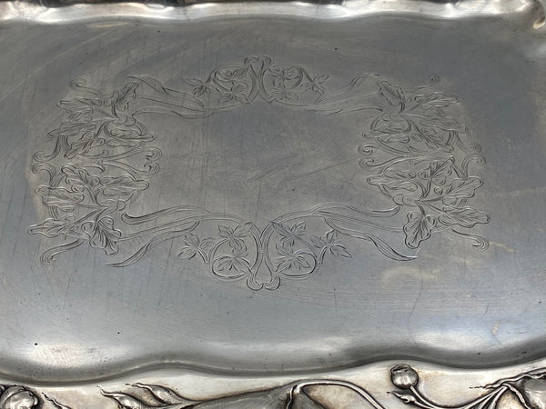 Polish Continental Silver Tray Platter in Art Nouveau Style