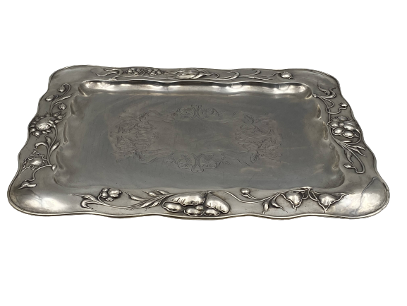 Polish Continental Silver Tray Platter in Art Nouveau Style