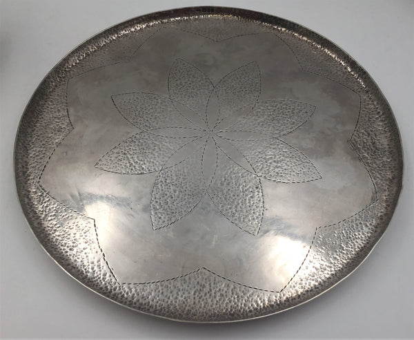 Hammered English Silver Bar Tray in Arts & Crafts Style
